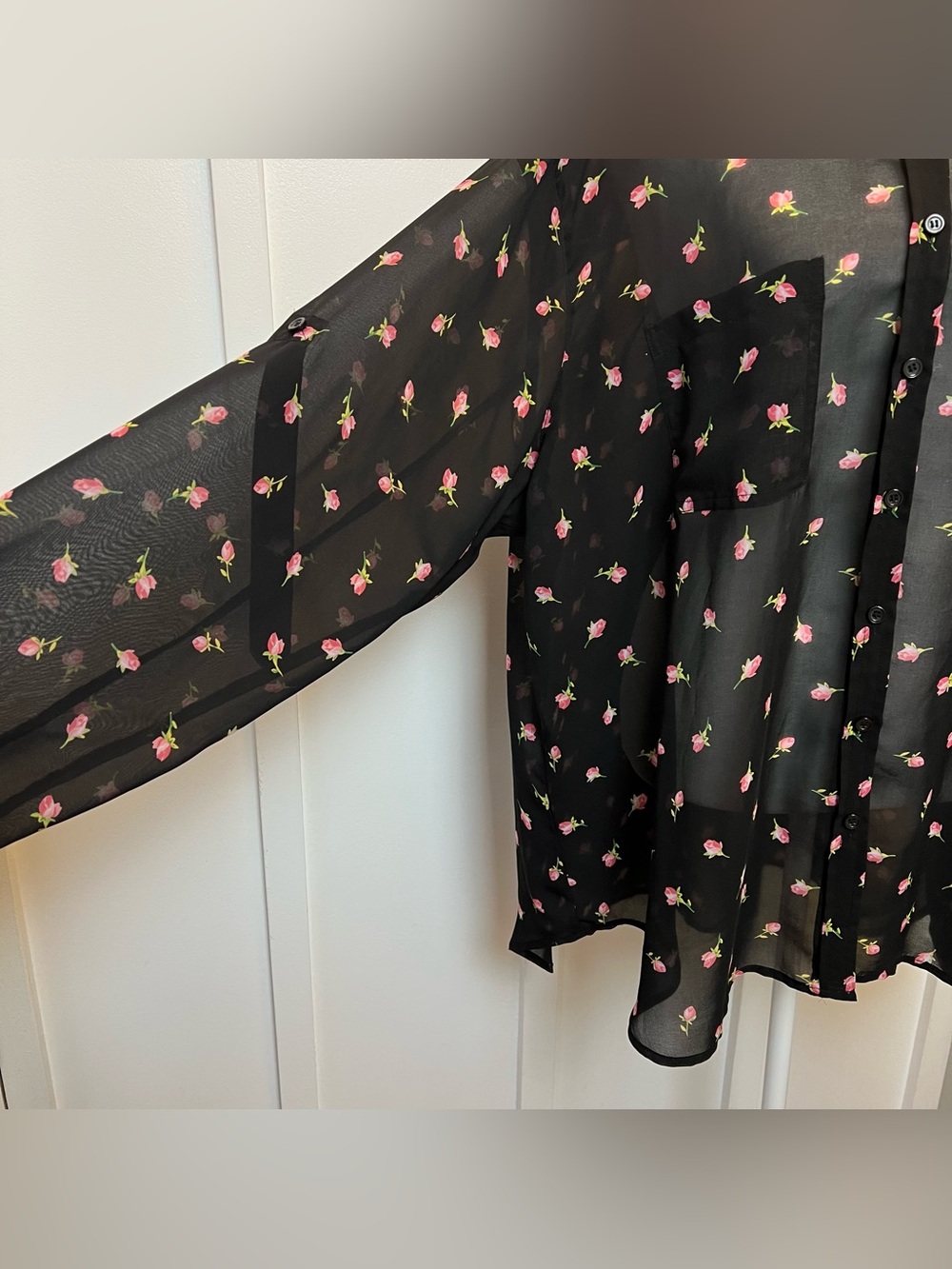 Victoria's Secret Rose Flower Sheer Long Sleeve Button Down Blouse Size XL Fairy - Picture 3 of 11